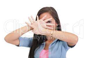 Confident woman making stop gesture sing with hand