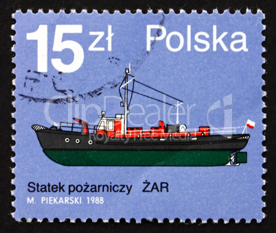 Postage stamp Poland 1988 Zar, Fire Boat