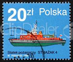 Postage stamp Poland 1988 Strazak 4, Fire Boat