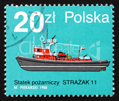 Postage stamp Poland 1988 Strazak 11, Fire Boat