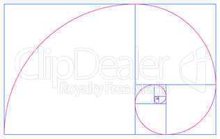 Fibonacci Spirale im goldenen Schnitt - Blau Rot auf Weiß