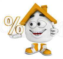 Kleines 3D Haus Orange - Prozent Symbol