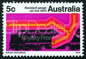 Postage stamp Australia 1970 Diesel Locomotive and New Track