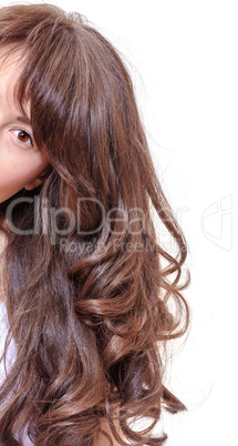 Seductive woman with long brunette hair