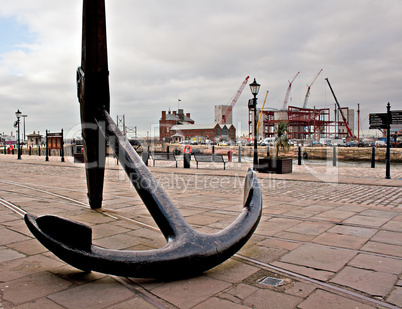 Large ships anchor outside Liverpool Maritime Museum, Liverpool,