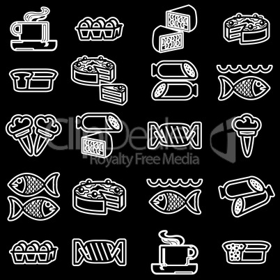 set of vector silhouettes of icons on the food theme