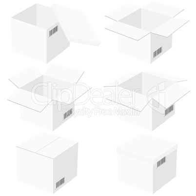 Six boxes, isolated on white background. Vector illustration.