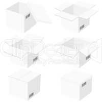 Six boxes, isolated on white background. Vector illustration.
