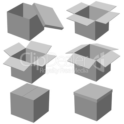 Six boxes, isolated on white background. Vector illustration.