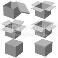 Six boxes, isolated on white background. Vector illustration.