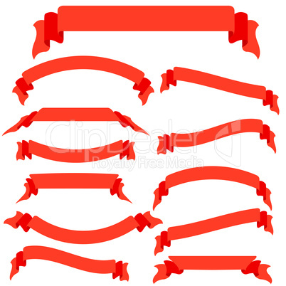 Set  red ribbons  and banners, vector illustration