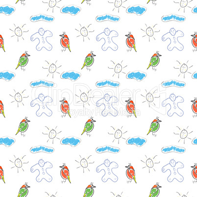 seamless wallpaper children's drawings of the sun and clouds