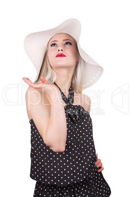 Attractive woman with hat and red lipstick