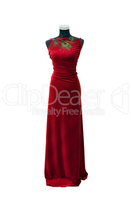 Elegant red dress on a mannequin isolated on white