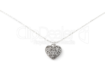 Silver heart pendant necklace, Isolated on white