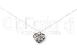 Silver heart pendant necklace, Isolated on white