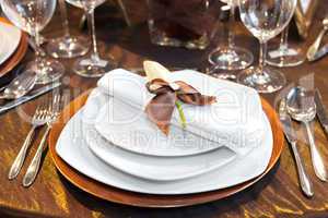 Wedding dinner detail in white and brown