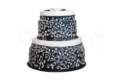elegant black and white wedding cake, isolated on white