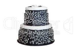 elegant black and white wedding cake, isolated on white