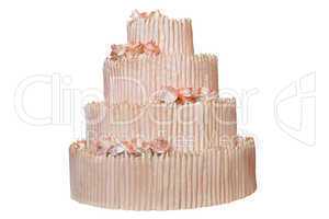 Elegant Wedding Cake with Beige flowers, isolated on white