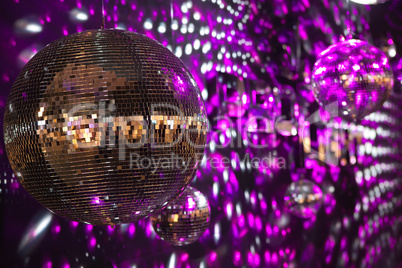 Shiny disco balls in a nightclub