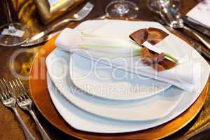 wedding dinner detail in white change brown