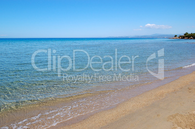 Beach and turquoise water at the modern luxury hotel, Halkidiki,