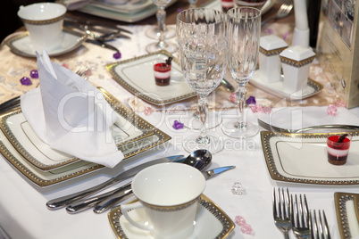 Elegant table set for a wedding dinner
