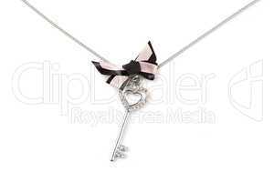 Silver key pendant necklace, Isolated on white
