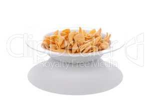 Potato chips on a plate, isolated on white