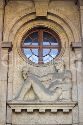 Building facade with relief in Zagreb, Croatia