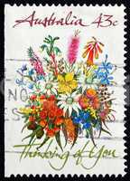 postage stamp australia 1990 thinking of you, floral bouquet