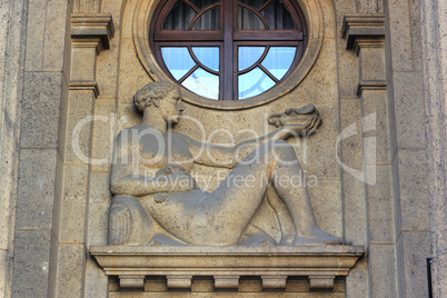 Building facade with reliefs in Zagreb, Croatia