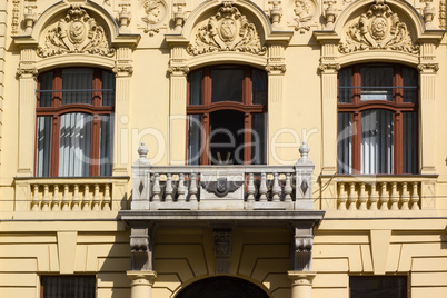 Building facade with reliefs in Zagreb, Croatia