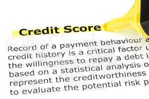 Credit Score highlighted in yellow
