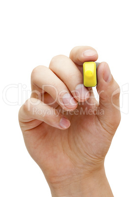 Hand Holding Yellow Marker