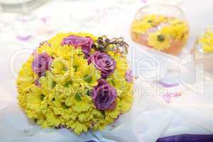 Beautiful bouquet of yellow daisies and pink roses