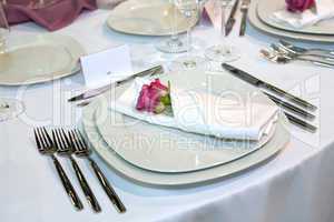 elegant wedding dinner with red rose on a plate