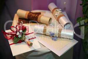 Handmade wedding invitations made of silk paper
