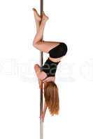 Young woman exercising pole dance fitness