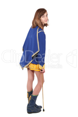 Teenage majorette in uniform holding a baton