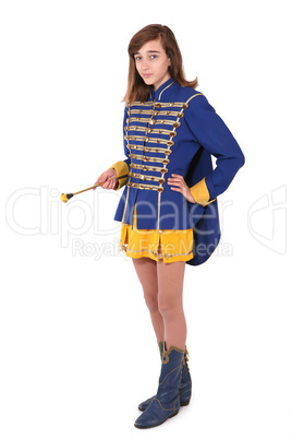 Teenage majorette in her uniform and with baton
