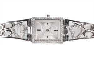 Female silver wrist watch with diamonds
