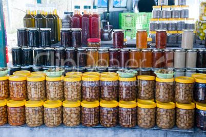canned olives at the village market