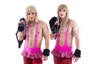 Two transvestites in pink costumes