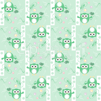 Seamless colourfull owl and birds pattern for kids
