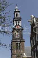 Amsterdam, Western Church (Westerkerk) with beautiful church tower, Holland, Netherlands