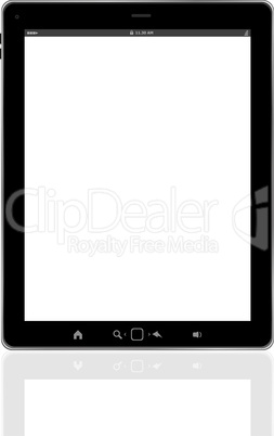 Tablet computer. Black frame tablet pc with white screen, isolated of background