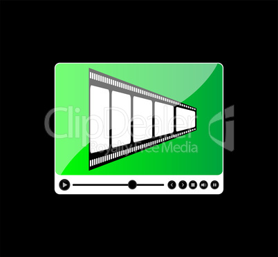 Blank film strip on digital media player on black background