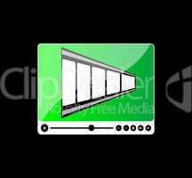 Blank film strip on digital media player on black background